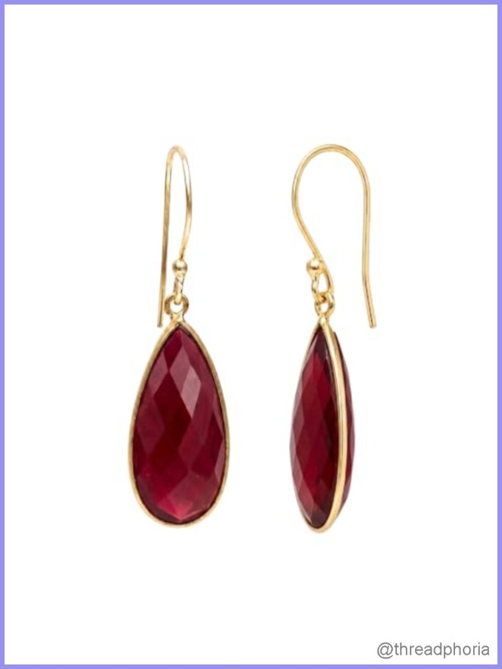 Faceted Ruby Red Quartz Long Drop Earrings 14k Gold Plated Hypoallergenic